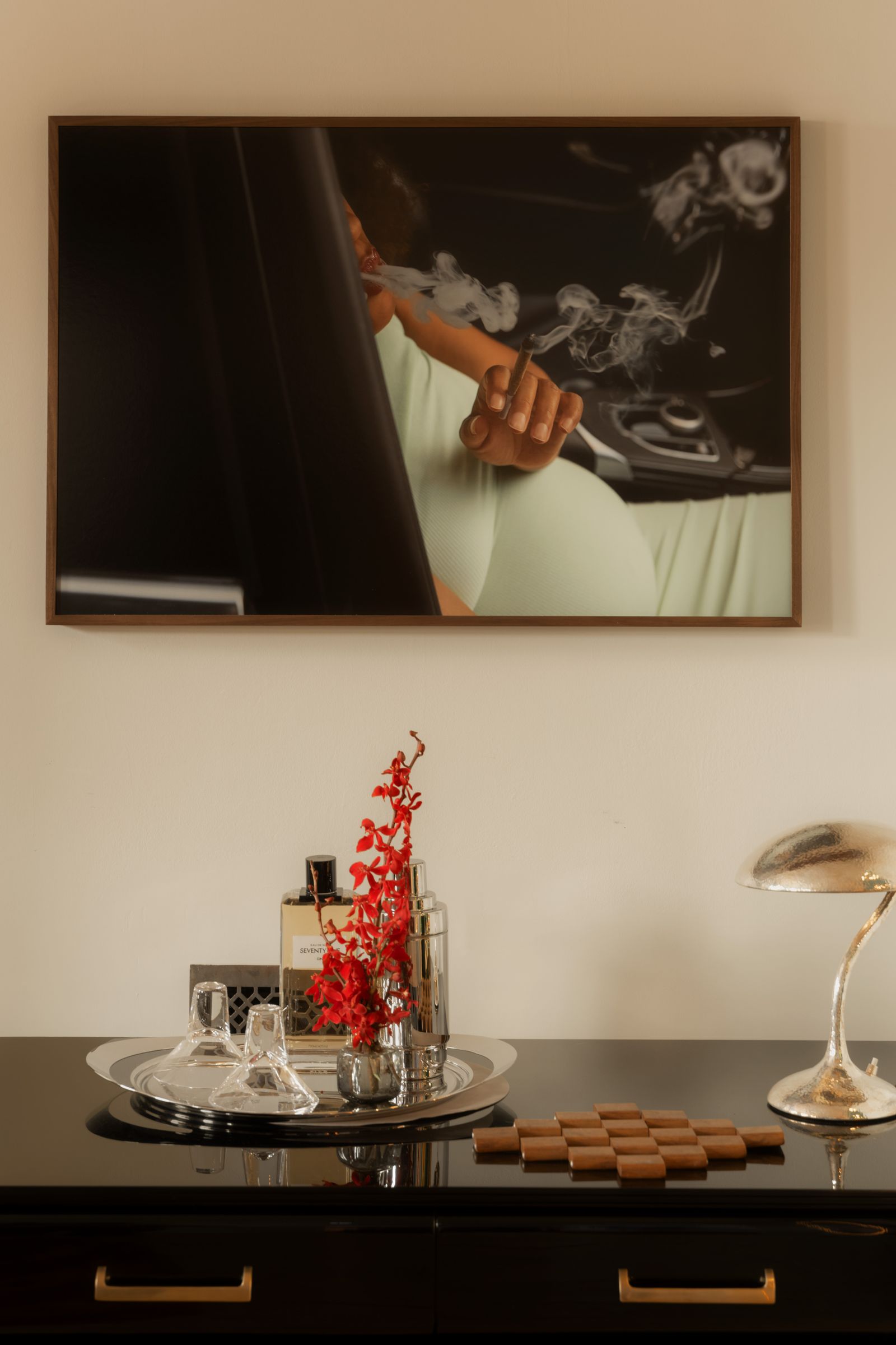 Image may contain Indoors Interior Design Furniture Table Person Art and Painting