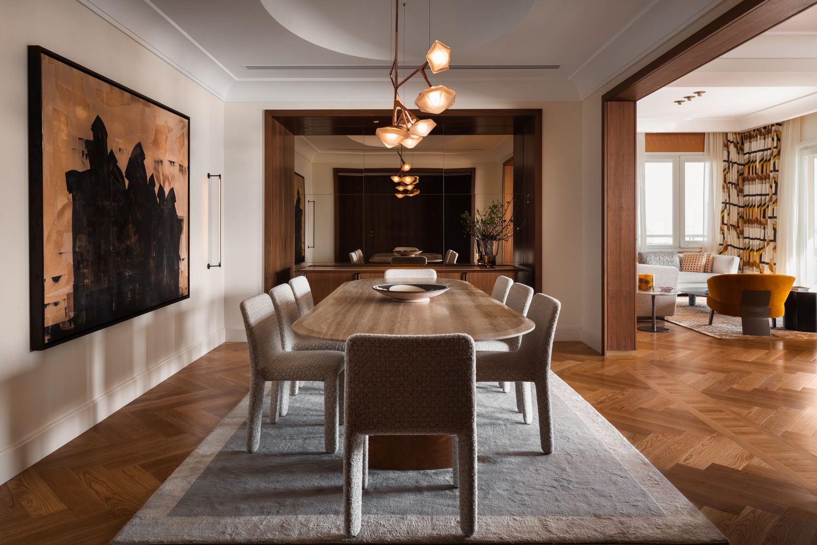 The Most Beautiful Homes in Cairo apartment overlooking the Nile with earthy dining room