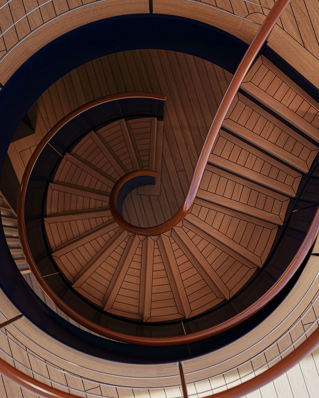 Image may contain Architecture Building House Housing Staircase Handrail Wood Hardwood and Stained Wood