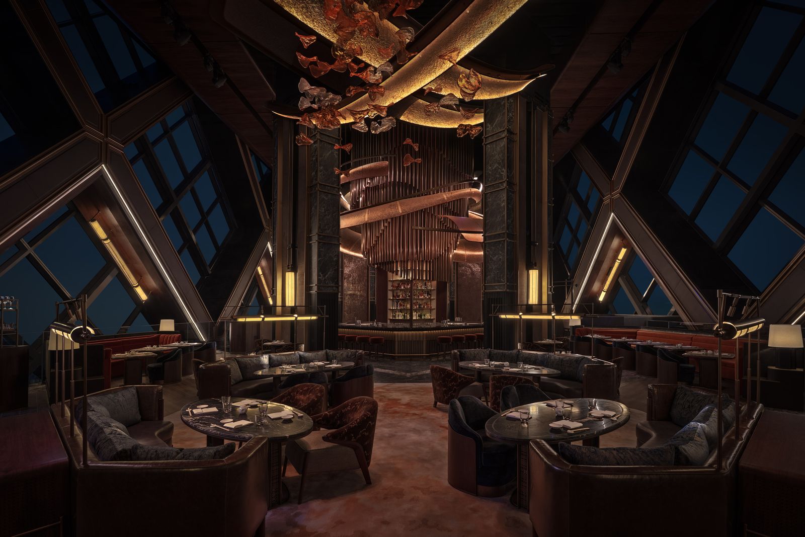 Image may contain Indoors Architecture Building Furniture Lounge Cup Chair Dining Room Dining Table Room and Table