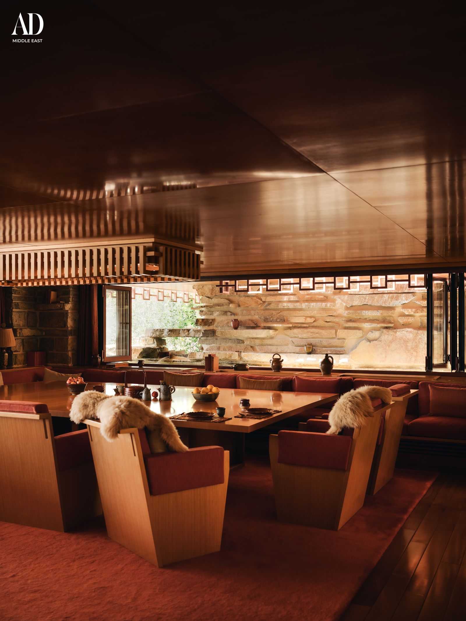 Image may contain Architecture Building Dining Room Dining Table Furniture Indoors Room Table and Interior Design