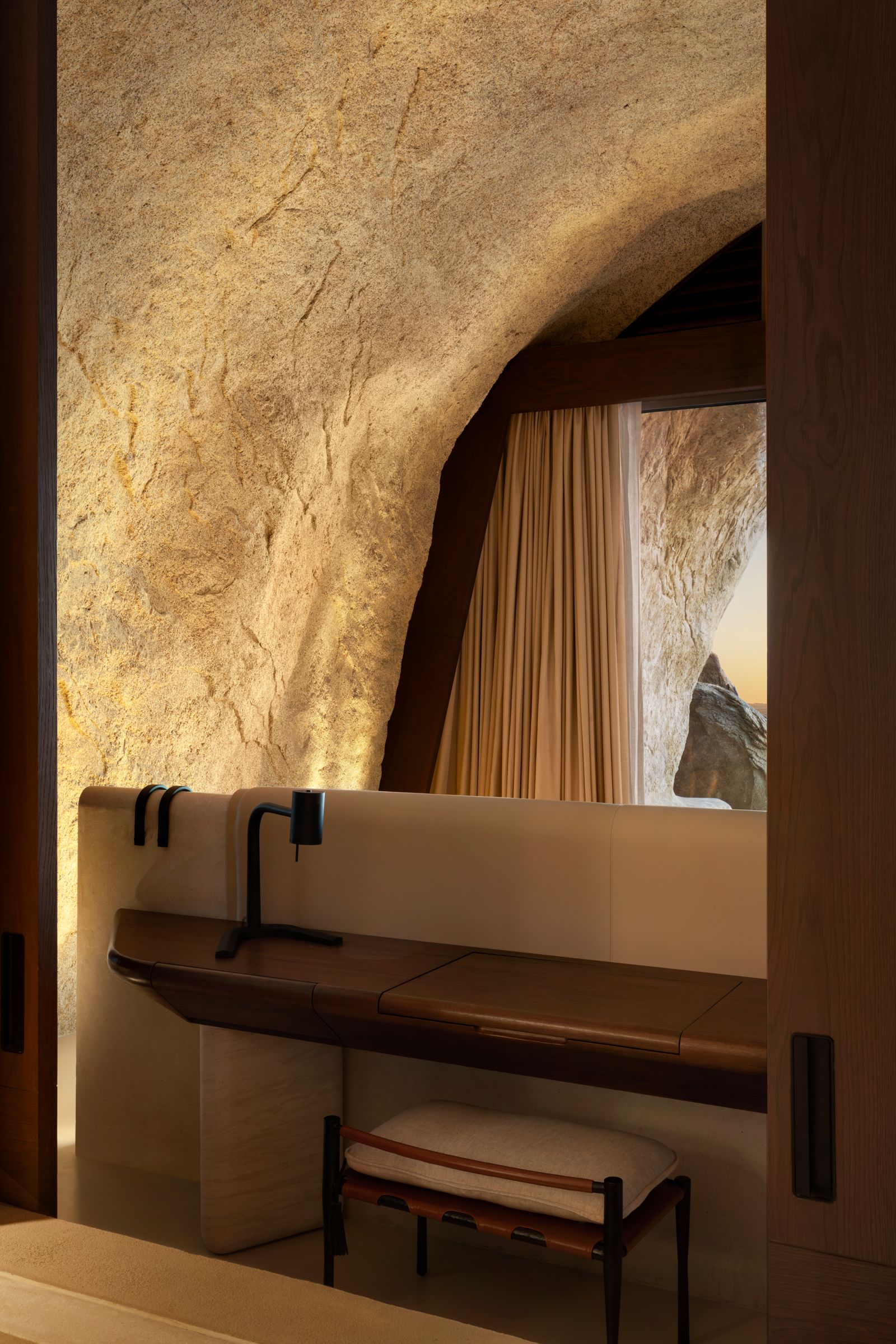 Image may contain Indoors Interior Design Wood Bench and Furniture